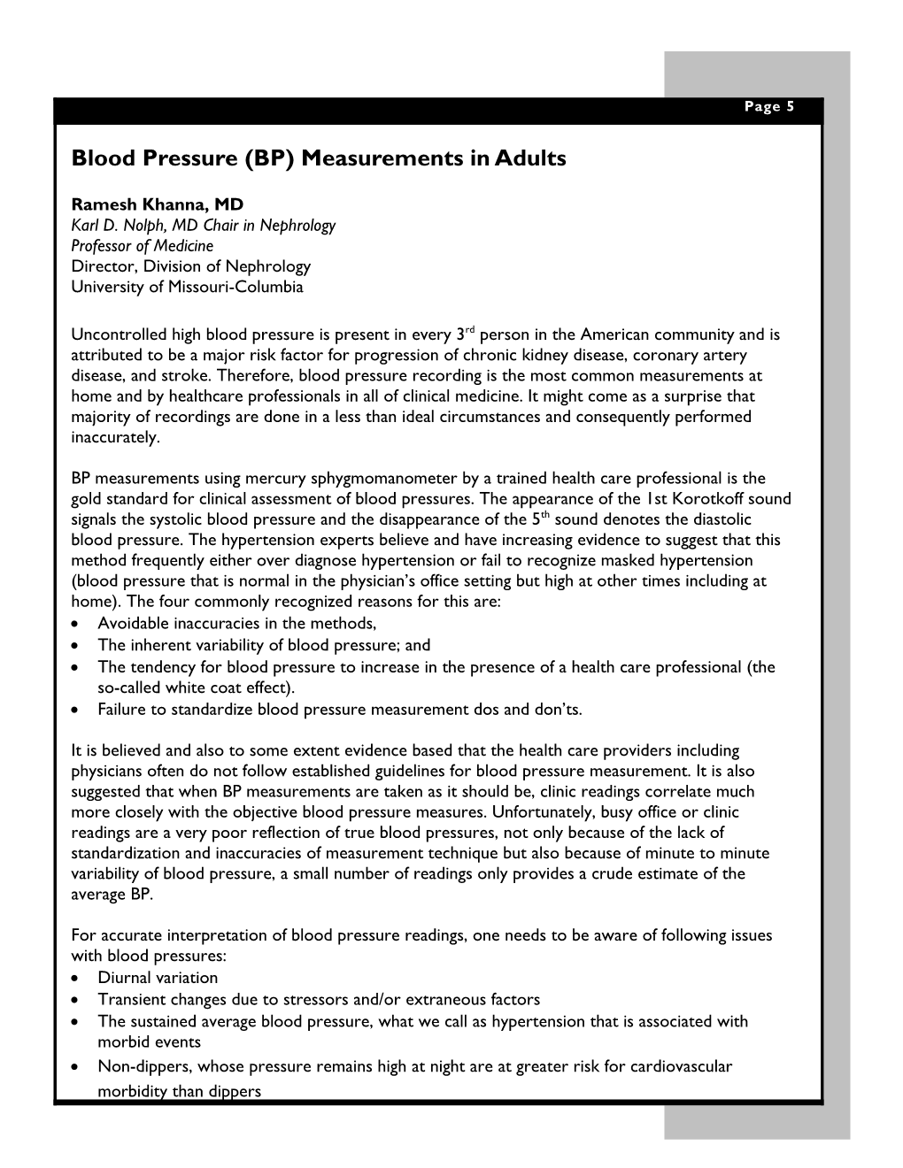 Blood Pressure (BP) Measurements in Adults