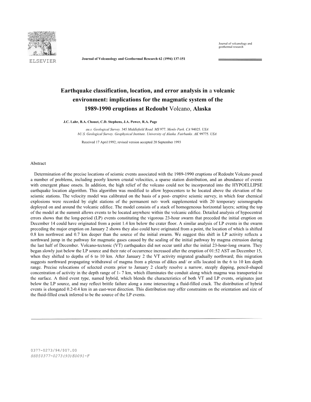 Journal of Volcanology and Geothermal Research 62 (1994) 137-151