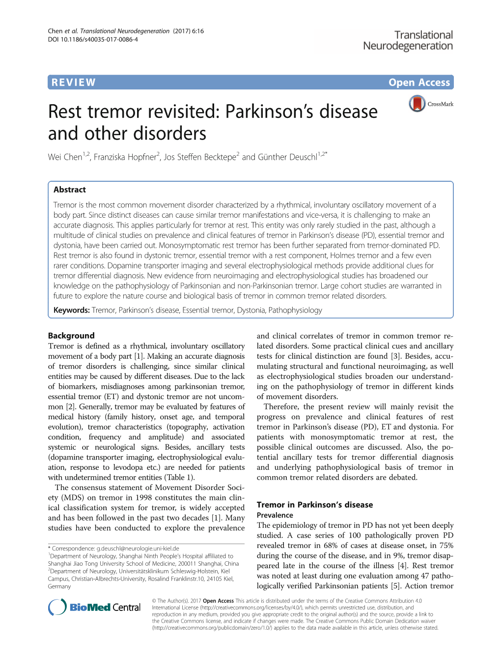 Rest Tremor Revisited: Parkinson's Disease and Other Disorders