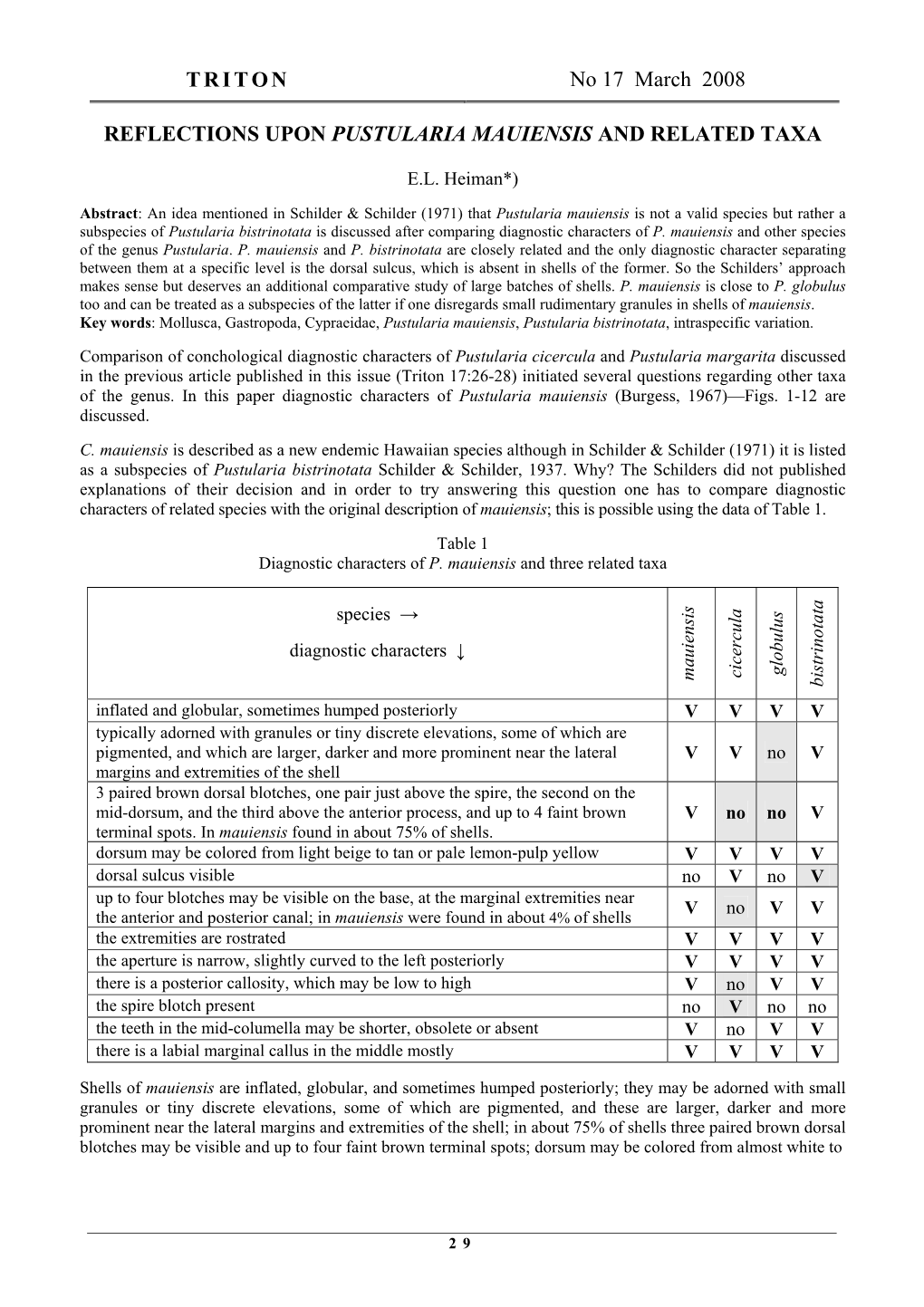 Reflections Upon Pustularia Mauiensis and Related Taxa