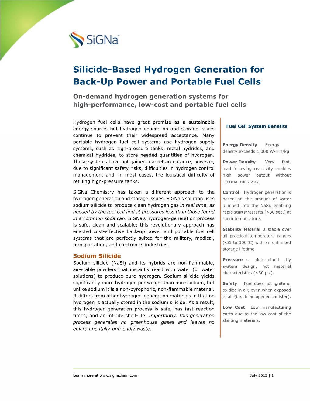 Silicide-Based Hydrogen Generation for Back-Up Power and Portable Fuel Cells