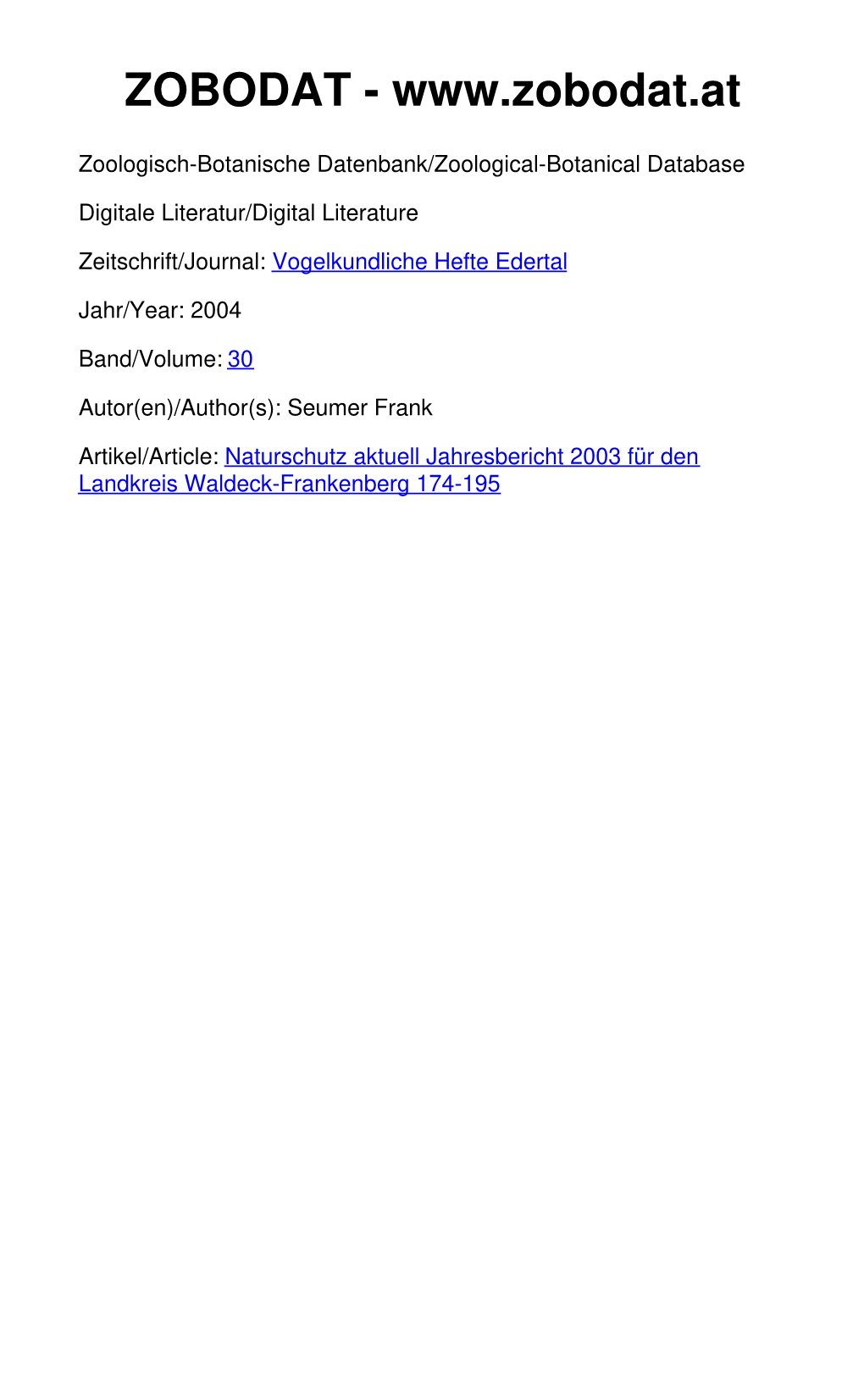 Naturschutz Aktuell Jahresbericht 2003 Für Den Landkreis Waldeck-Frankenberg 174-195 Vogelkundliche Hefte Edertal 30 (2004): S