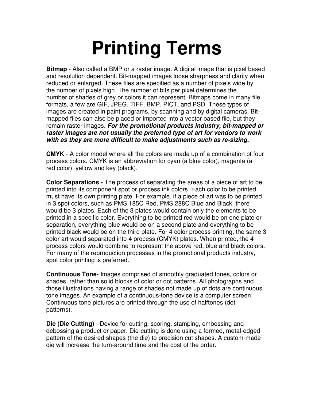 Printing Terms