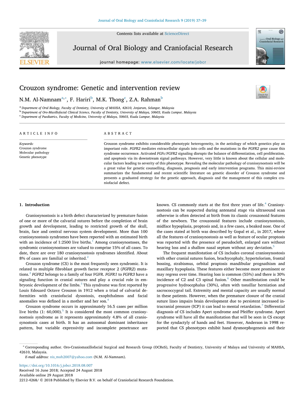 Crouzon Syndrome Genetic and Intervention Review