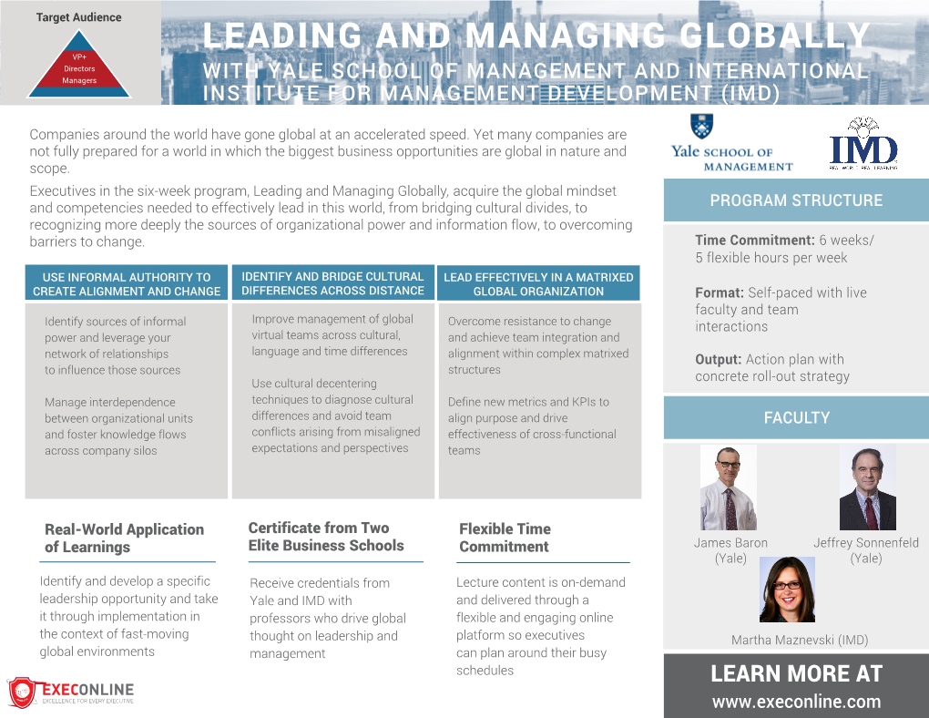 LEADING and MANAGING GLOBALLY VP+ Directors Managers with YALE SCHOOL of MANAGEMENT and INTERNATIONAL INSTITUTE for MANAGEMENT DEVELOPMENT (IMD)