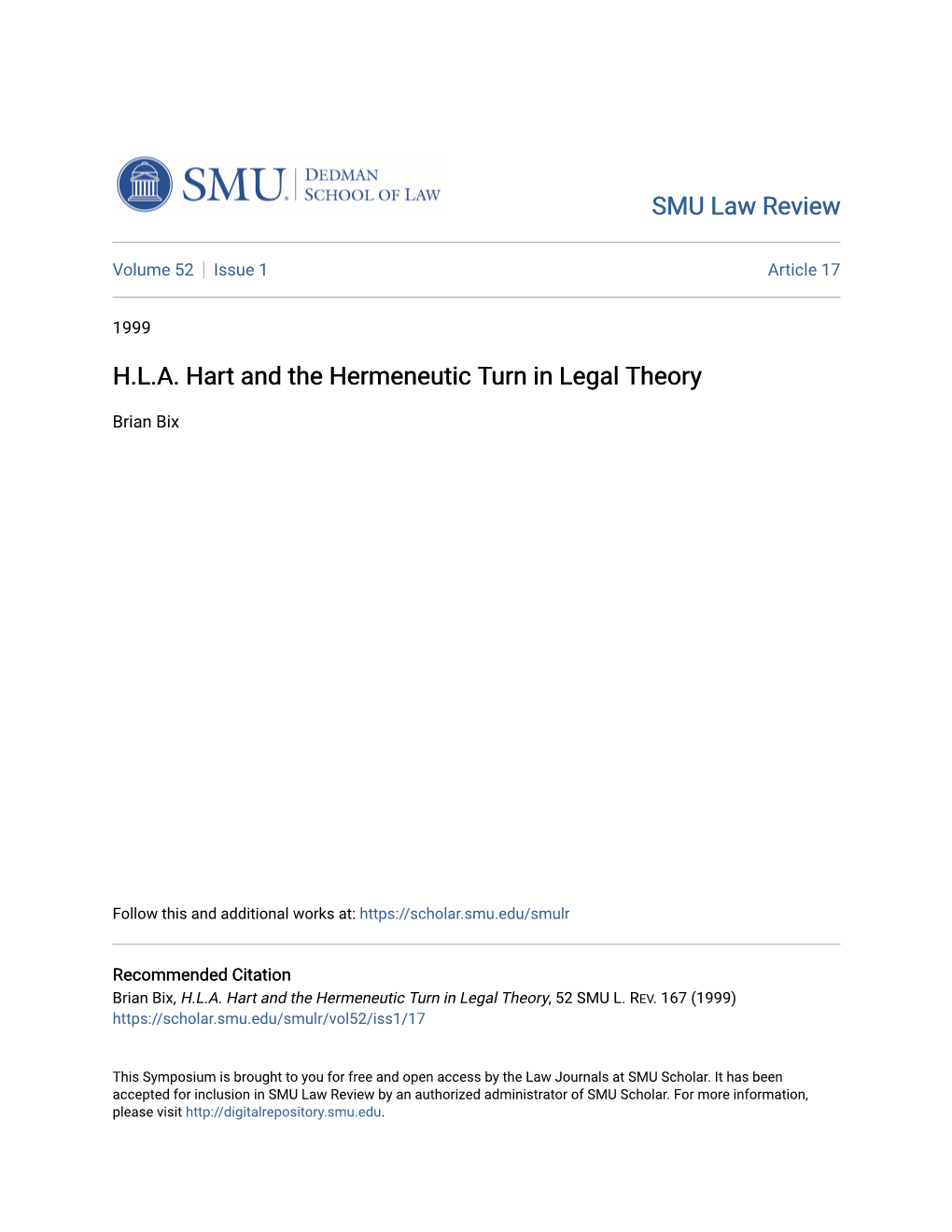 H.L.A. Hart and the Hermeneutic Turn in Legal Theory