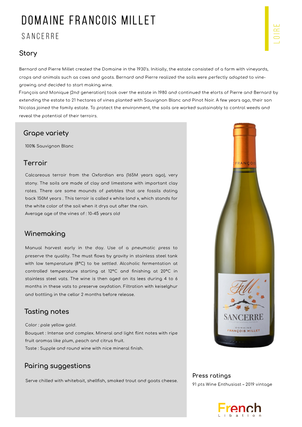 Tech Sheet Francois Millet Sancerre White