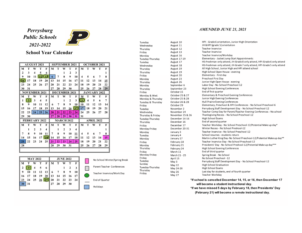 2021-22 Official District Calendar