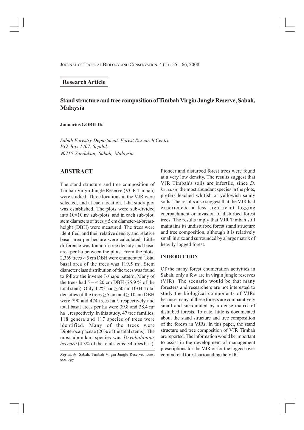 Research Article ABSTRACT Stand Structure and Tree Composition Of