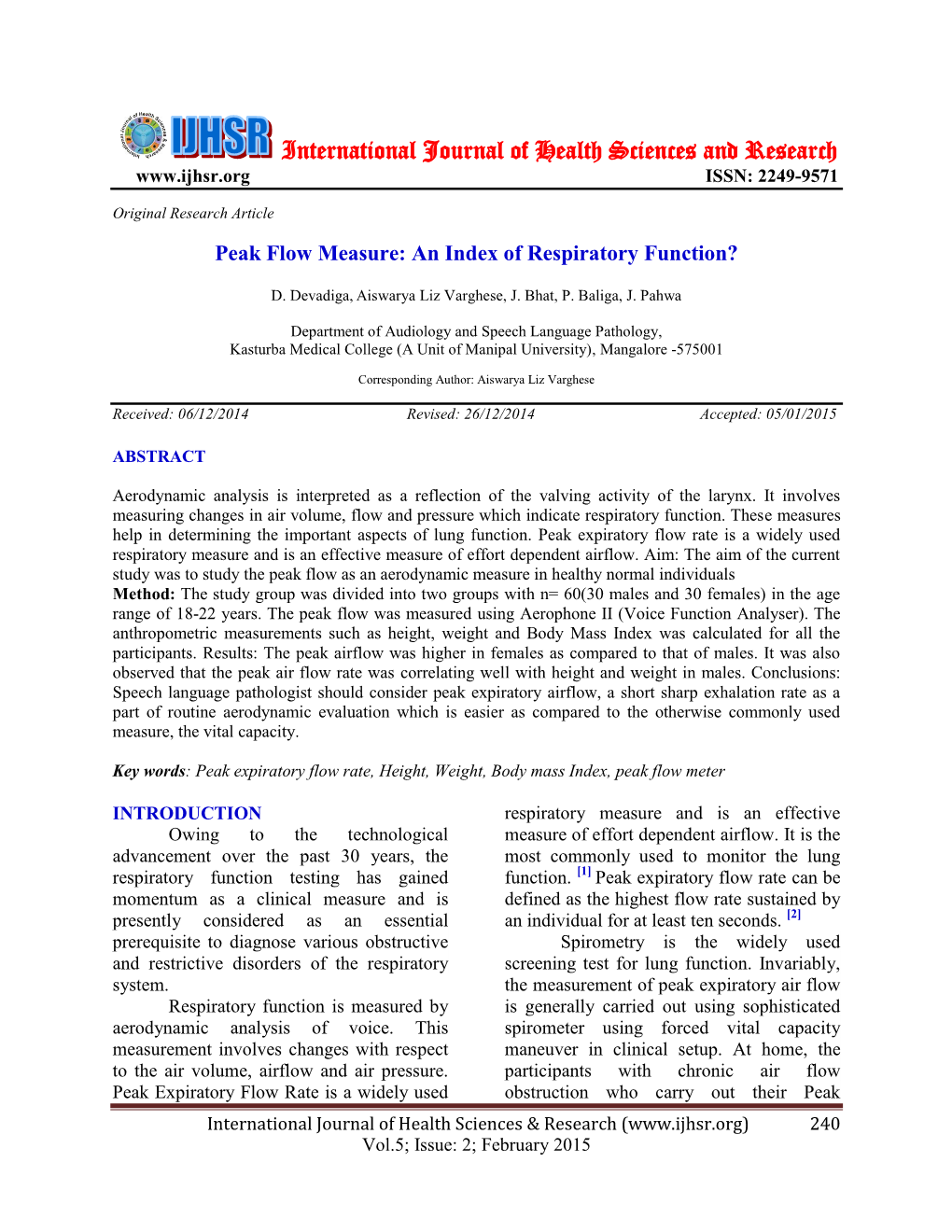 Peak Flow Measure: an Index of Respiratory Function?