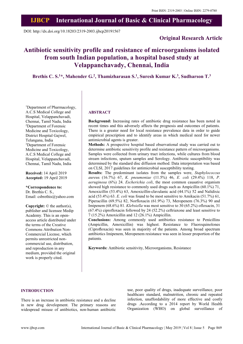 IJBCP International Journal of Basic & Clinical Pharmacology Antibiotic