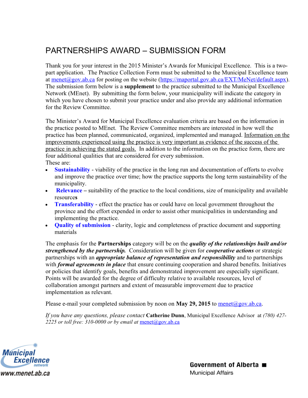 Smaller Municipality Award Submission Form