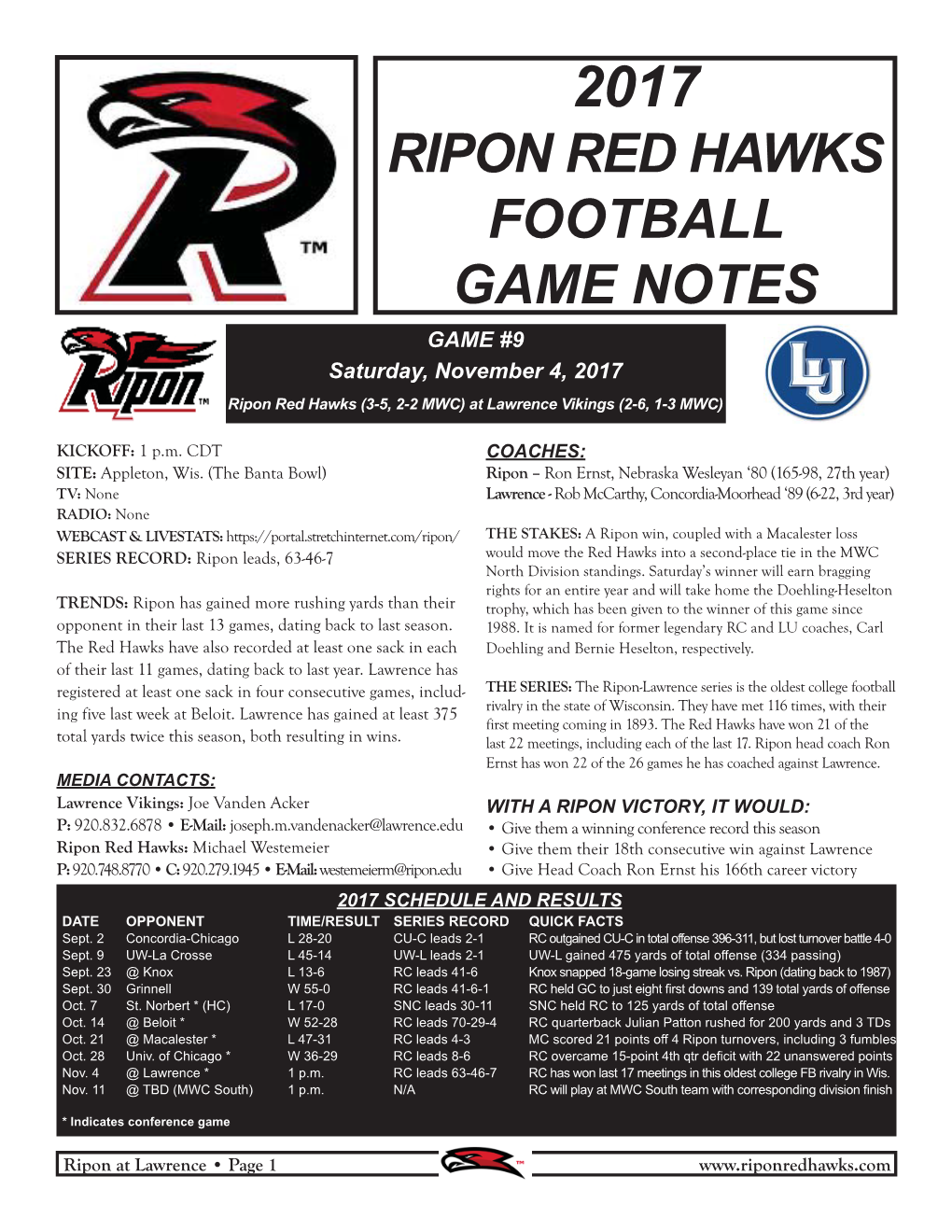 Game Notes Vs. Lawrence.Indd