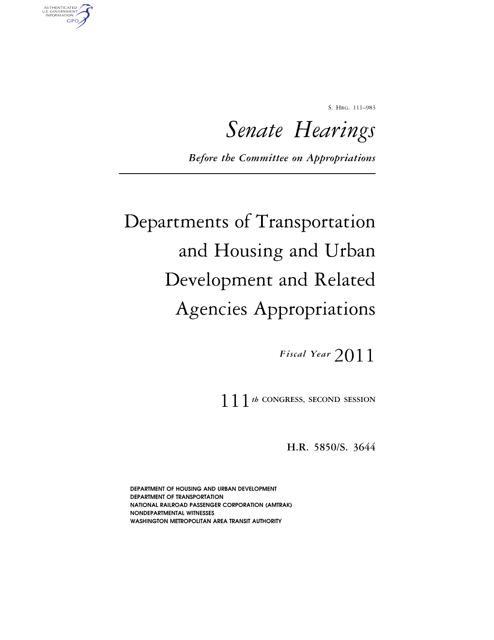 Senate Hearings Before the Committee on Appropriations