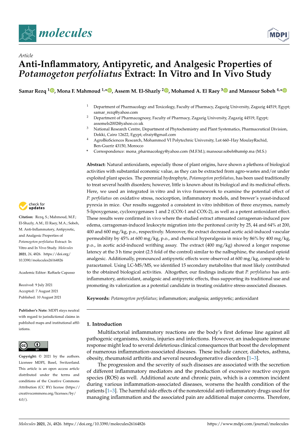 Anti-Inflammatory, Antipyretic, and Analgesic Properties Of