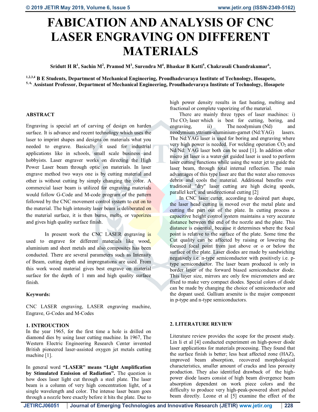 Fabication and Analysis of Cnc Laser Engraving on Different Materials