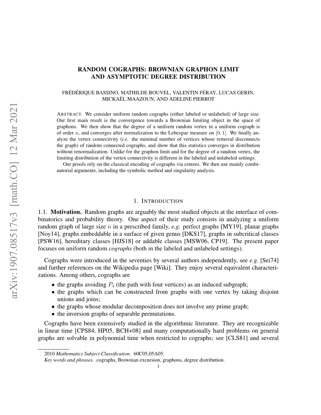 Arxiv:1907.08517V3 [Math.CO] 12 Mar 2021