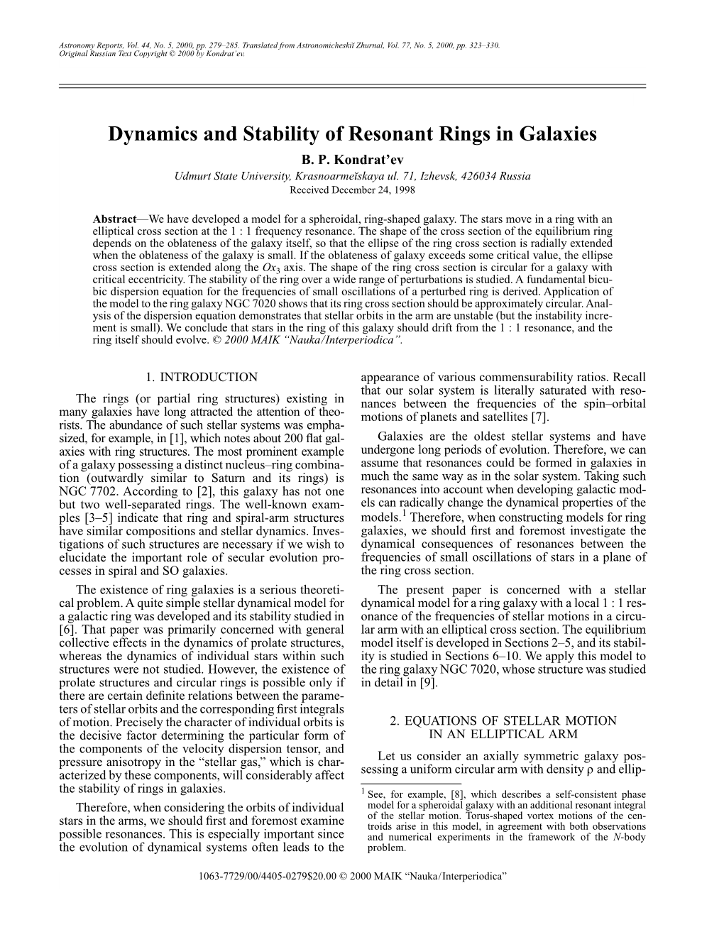 Dynamics and Stability of Resonant Rings in Galaxies B