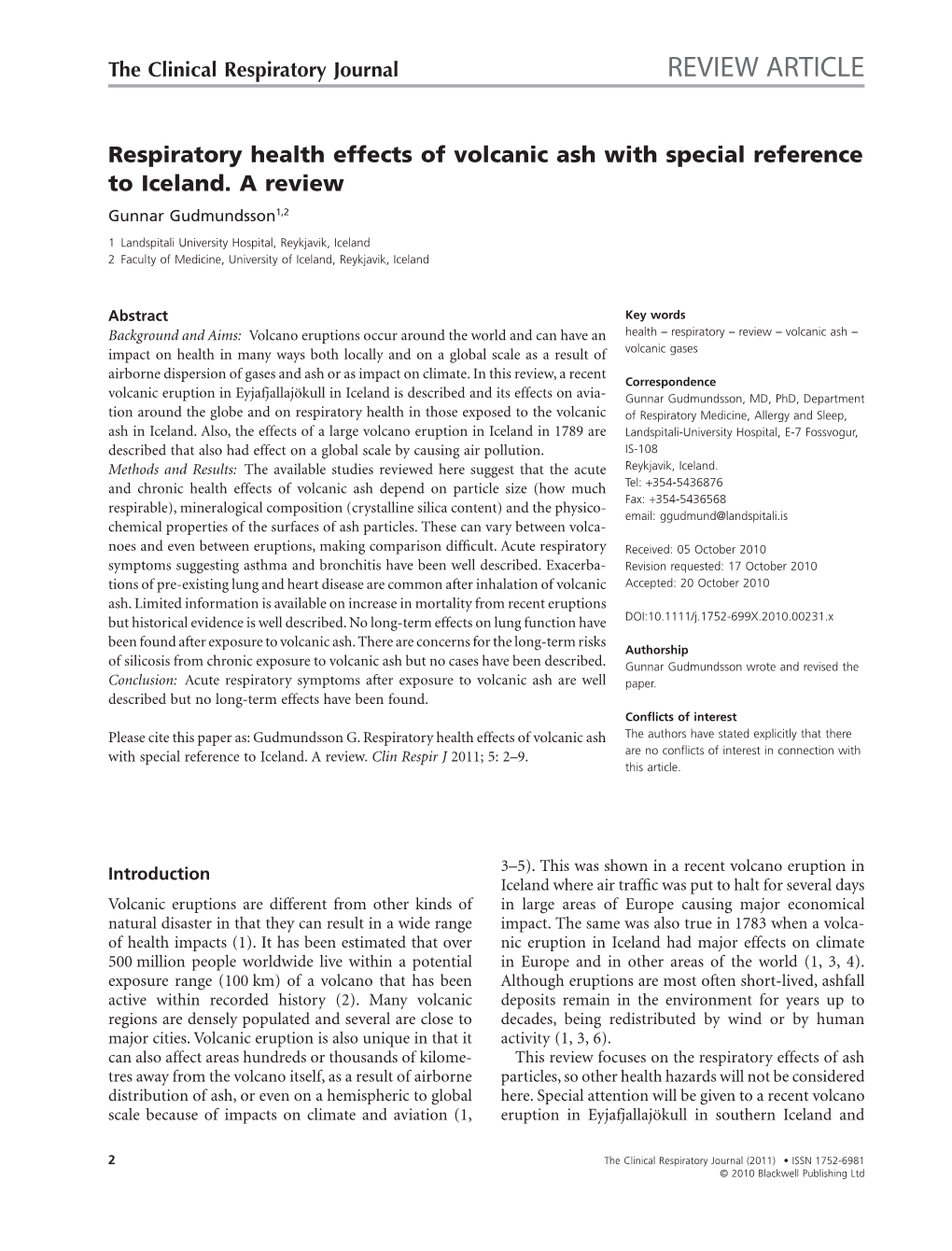 Respiratory Health Effects of Volcanic Ash with Special Reference To