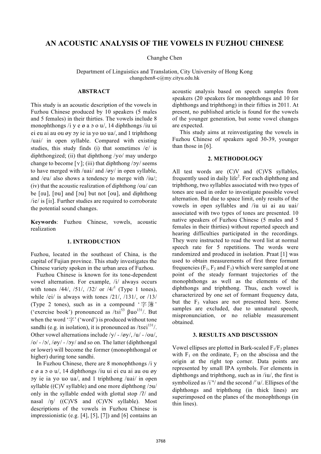 An Acoustic Analysis of the Vowels in Fuzhou Chinese