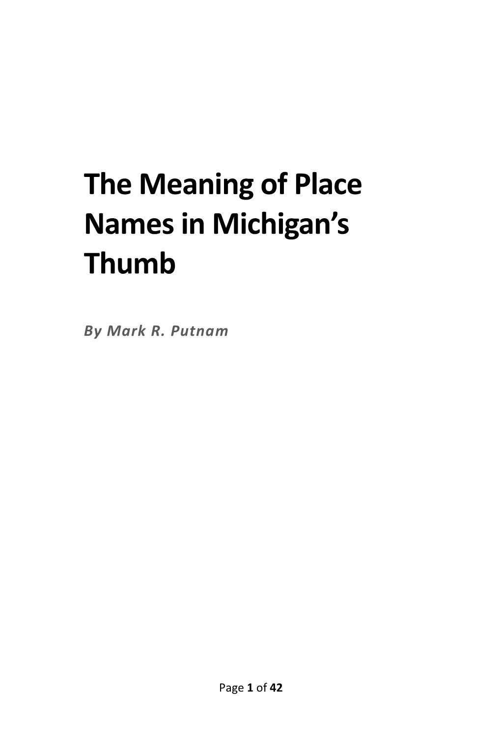 The Meaning of Place Names in Michigan's Thumb