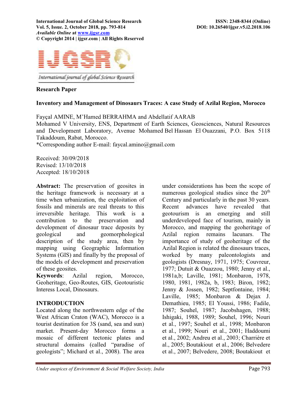 Research Paper Inventory and Management of Dinosaurs Traces