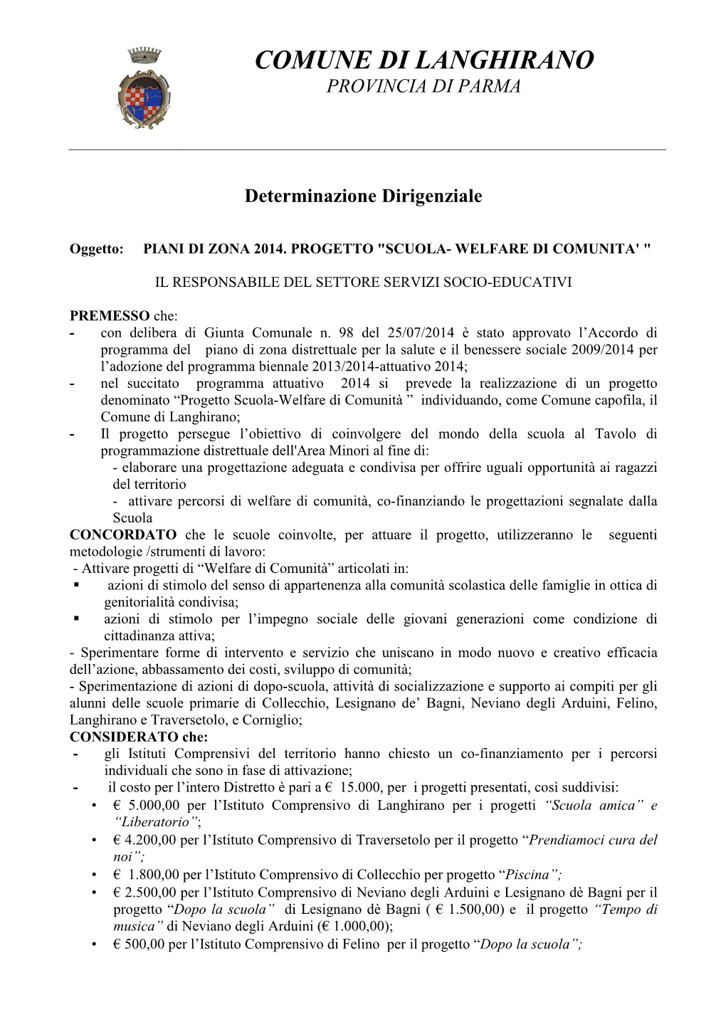 Comune Di Langhirano Provincia Di Parma