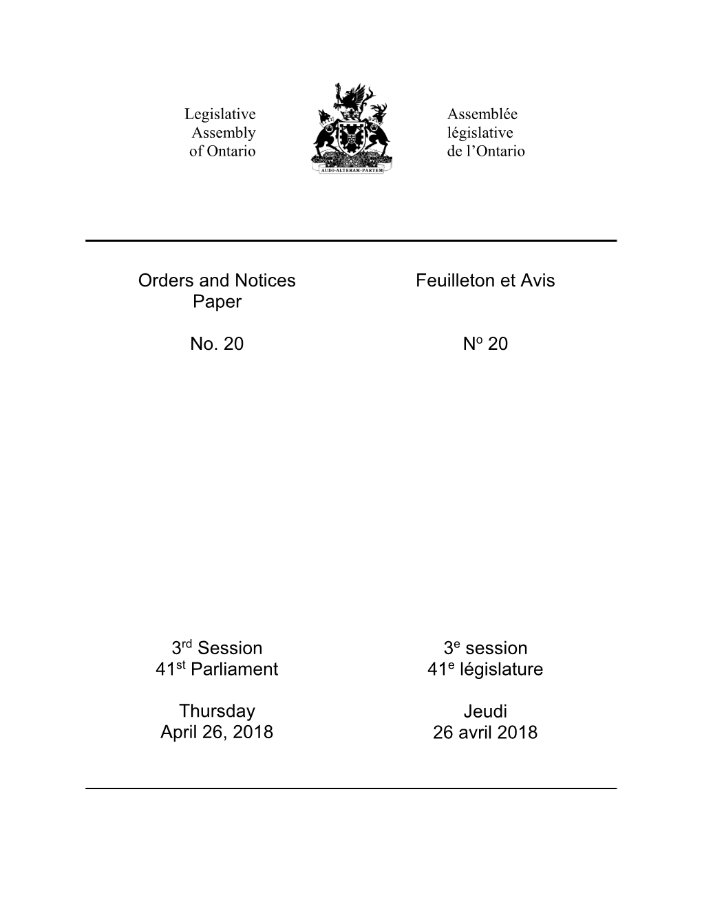 Orders and Notices Feuilleton Et Avis Paper