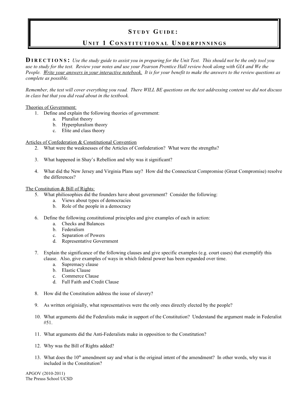 Unit 1 Constitutional Underpinnings