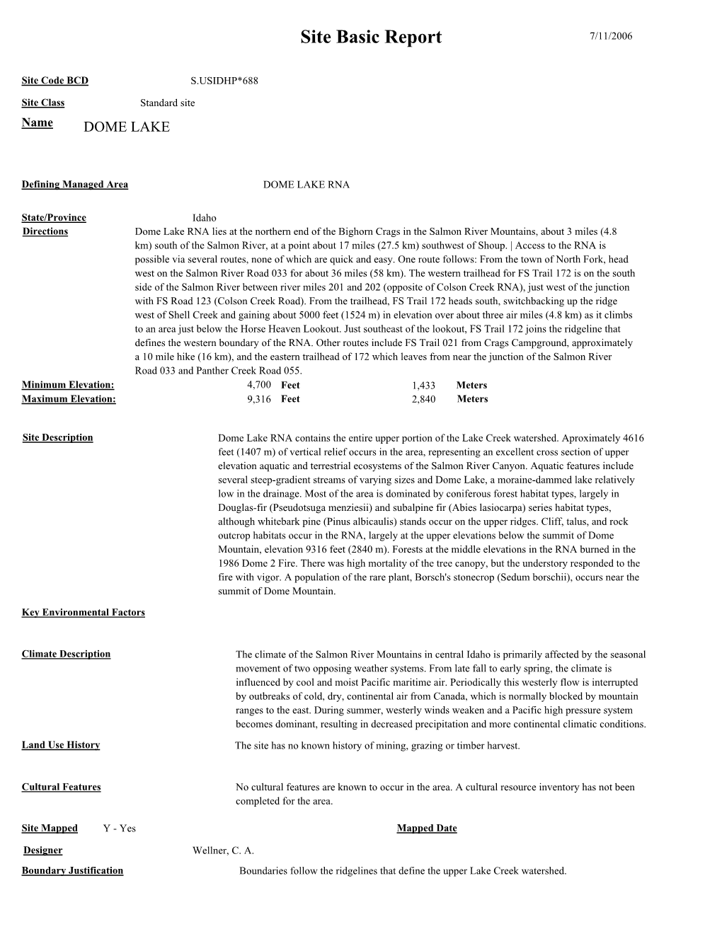 Site Basic Report 7/11/2006