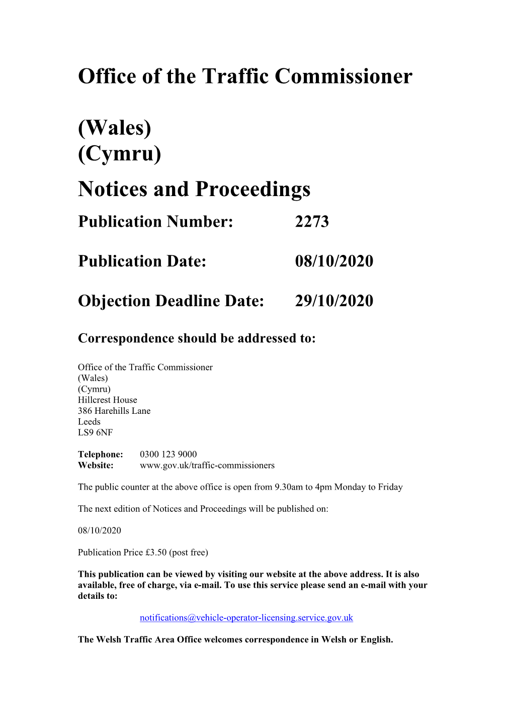Notices and Proceedings for Wales 2273