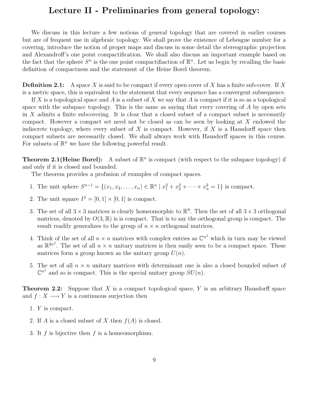 Lecture II - Preliminaries from General Topology