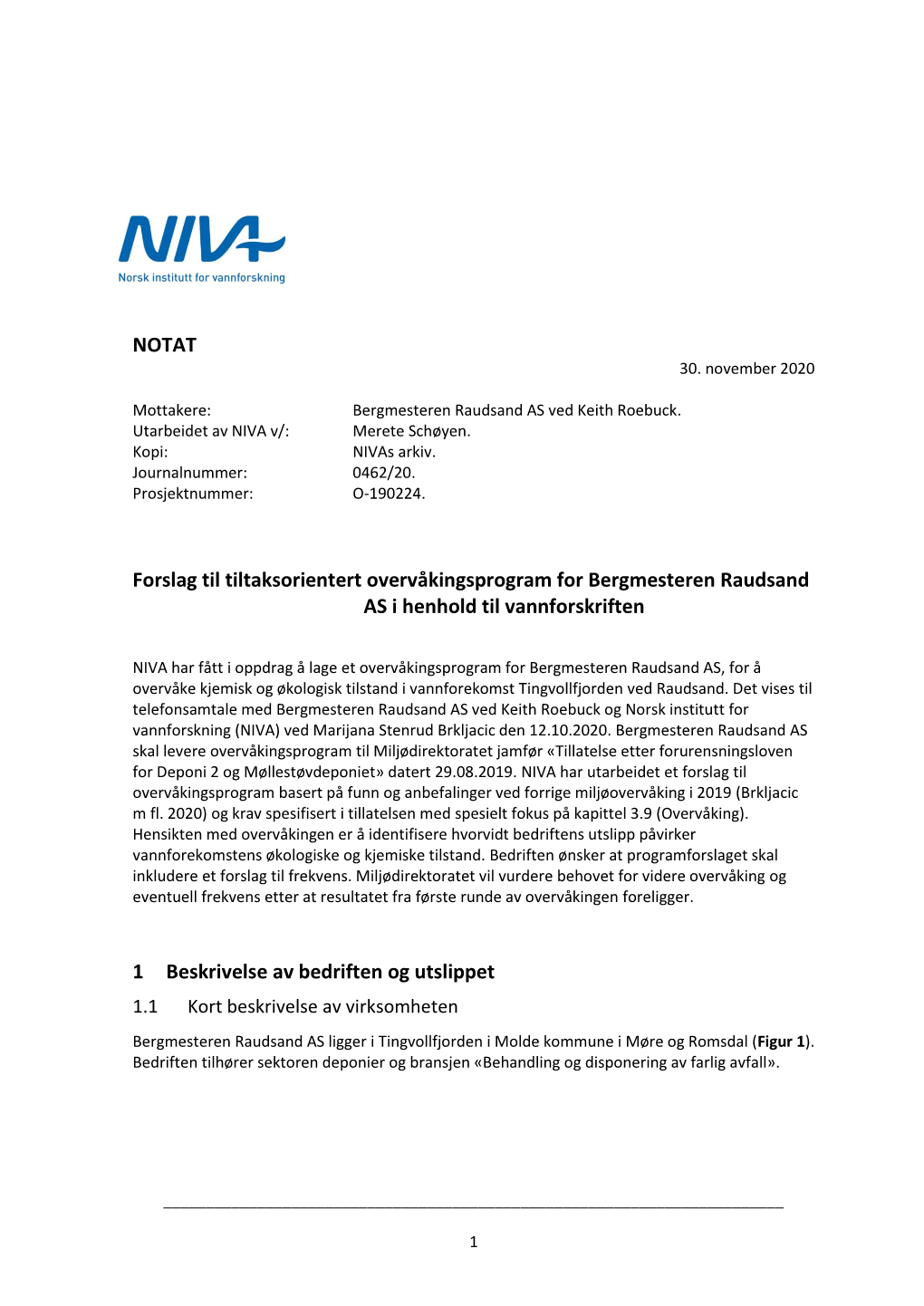 Notat 30.11.2020, Forslag Til Tiltaksorientert Overvåkingsprogram