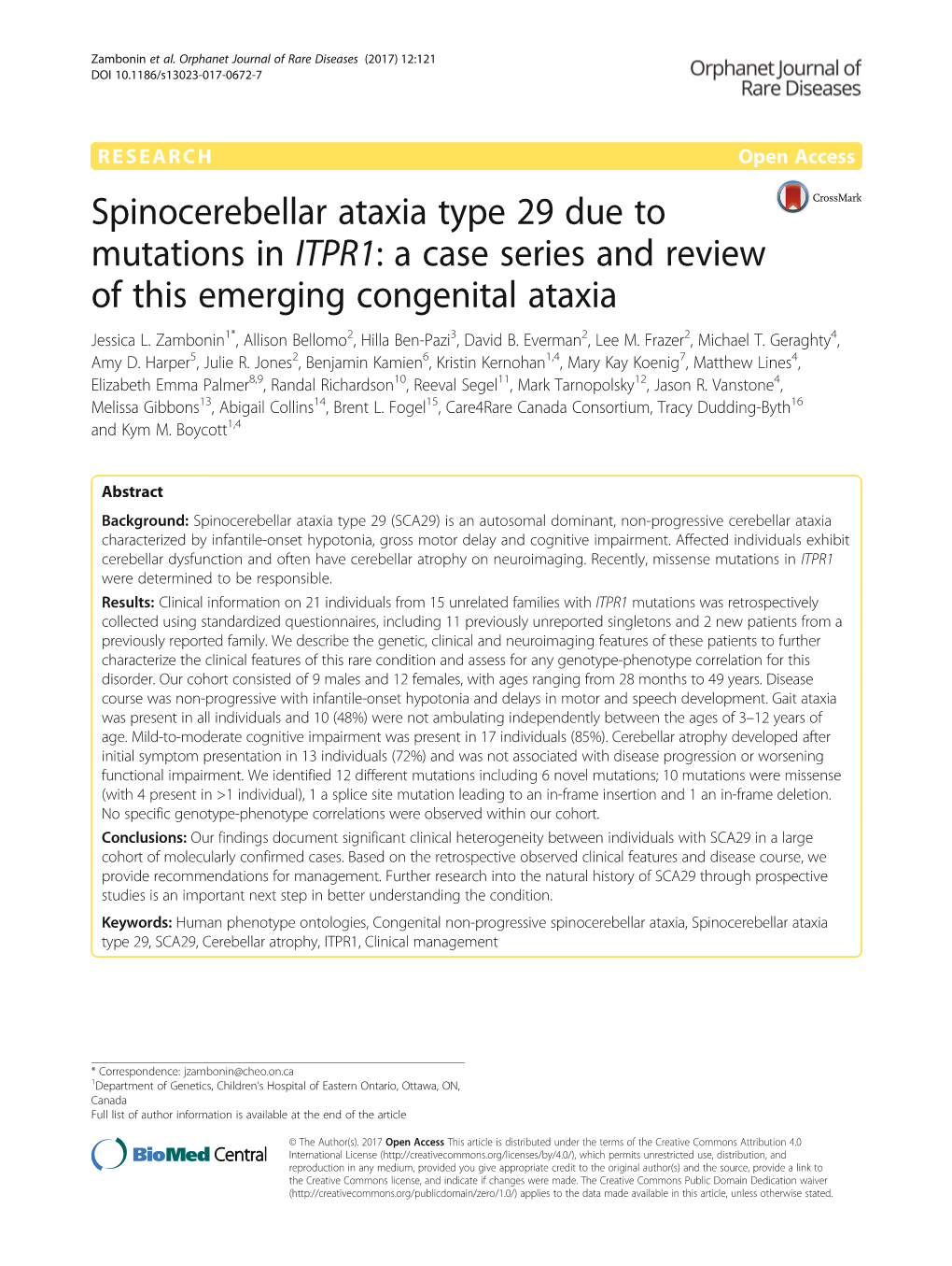 Spinocerebellar Ataxia Type 29 Due to Mutations in ITPR1: a Case Series and Review of This Emerging Congenital Ataxia Jessica L