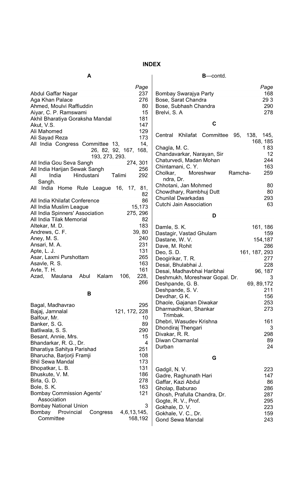 A Page Abdul Gaffar Nagar 237 Aga Khan Palace 276 Ahmed, Moulvi