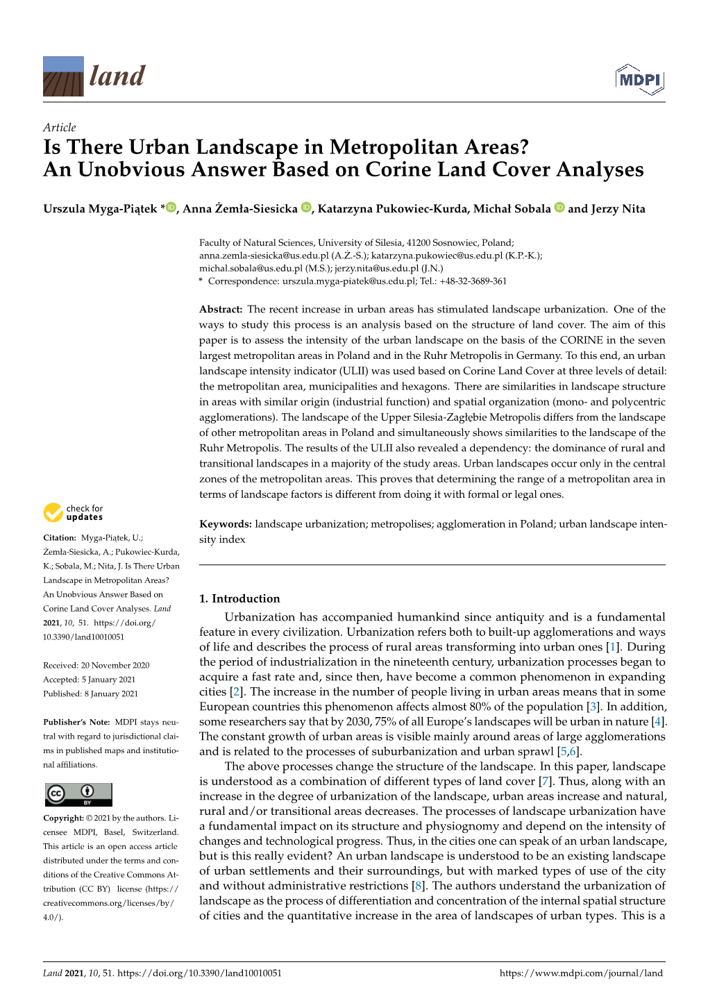 Is There Urban Landscape in Metropolitan Areas? an Unobvious Answer Based on Corine Land Cover Analyses