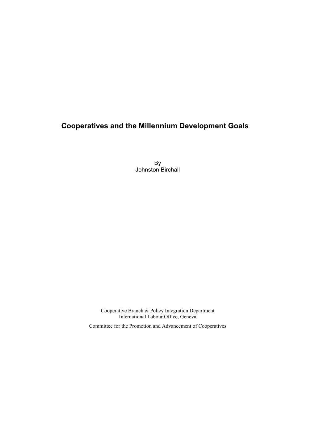 Cooperatives and the Millennium Development Goals