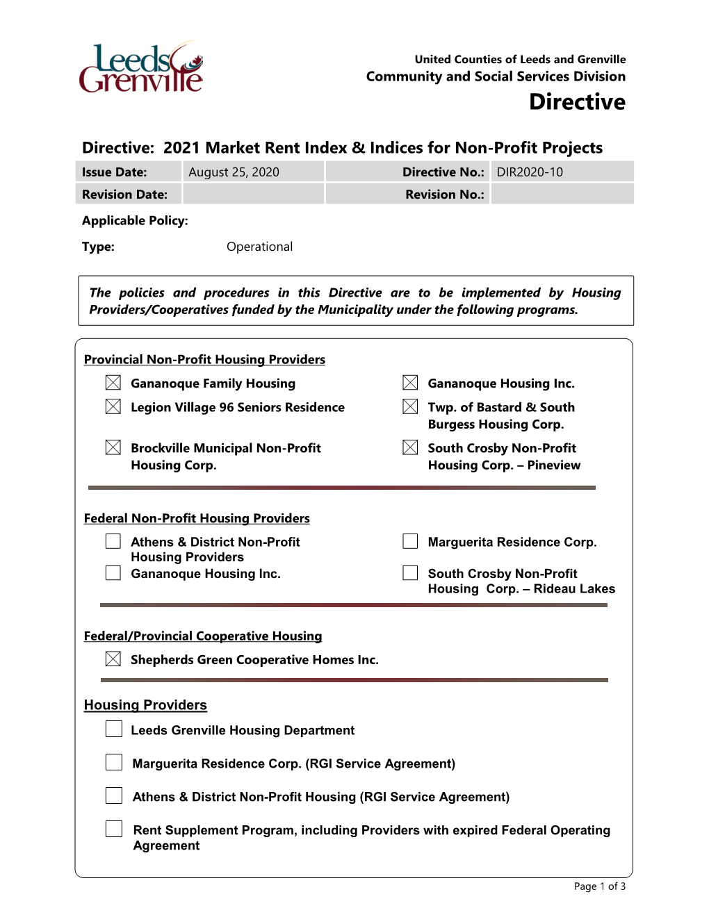 2021 Market Rent Index & Indices for Non-Profit Projects