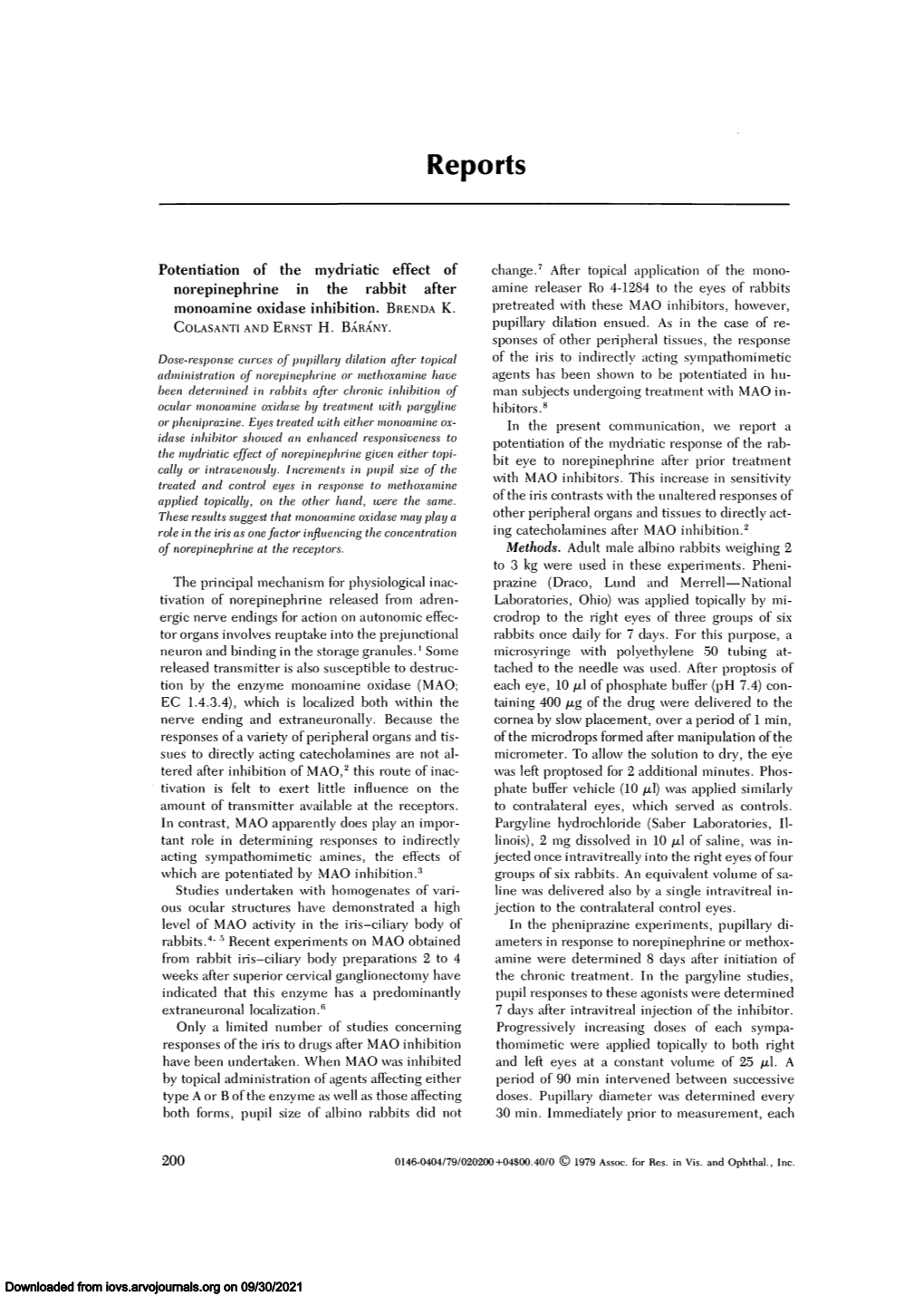 Potentiation of the Mydriatic Effect of Norepinephrine in the Rabbit After