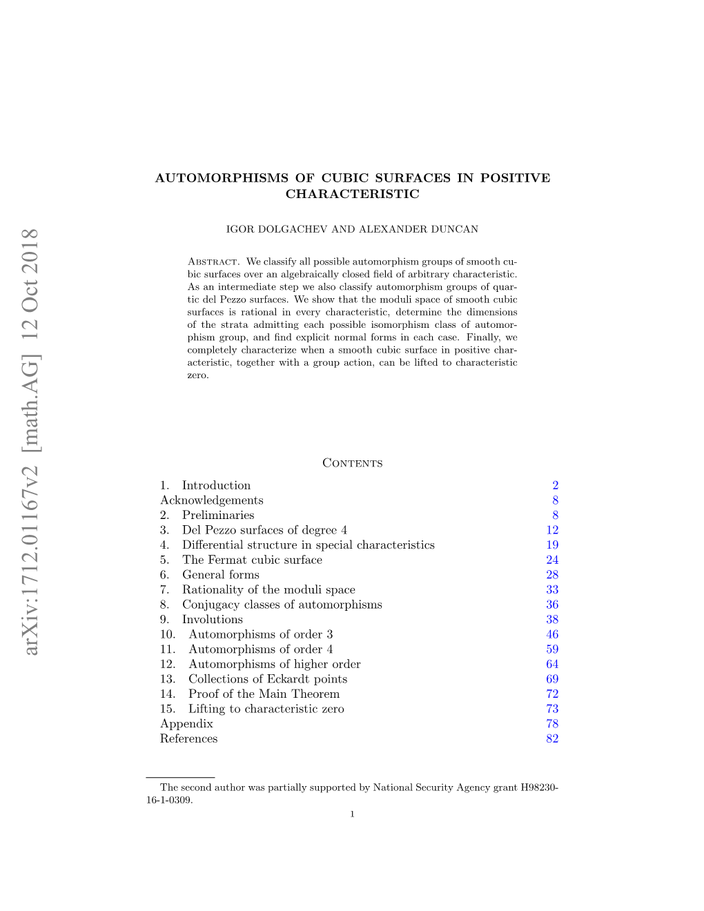 Arxiv:1712.01167V2 [Math.AG] 12 Oct 2018 12