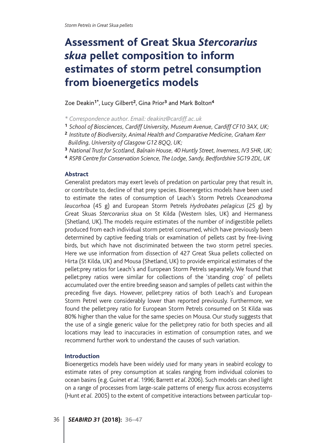 Assessment of Great Skua Stercorarius Skua Pellet Composition to Inform Estimates of Storm Petrel Consumption from Bioenergetics Models