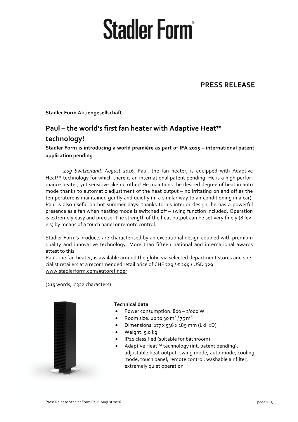 Paul – the World's First Fan Heater with Adaptive Heat™ Technology!