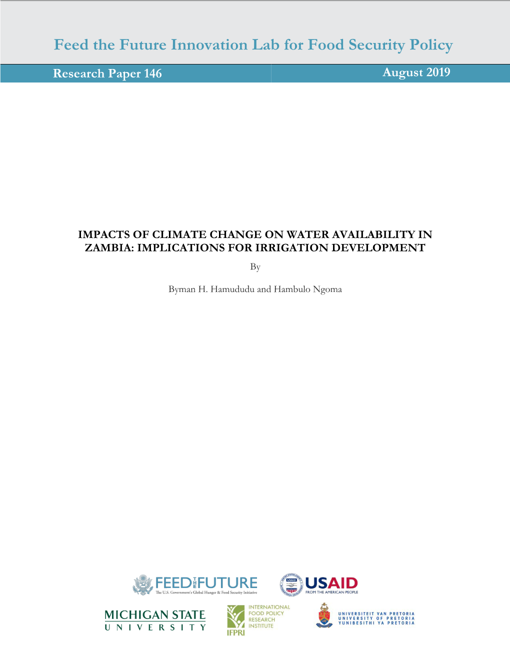 IMPACTS of CLIMATE CHANGE on WATER AVAILABILITY in ZAMBIA: IMPLICATIONS for IRRIGATION DEVELOPMENT By