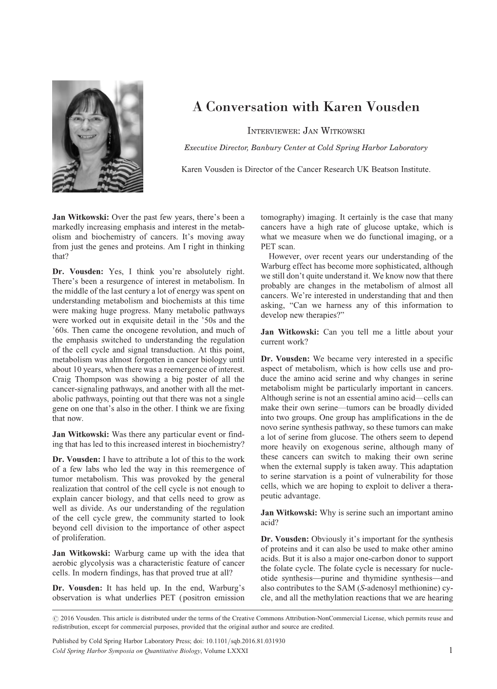 A Conversation with Karen Vousden