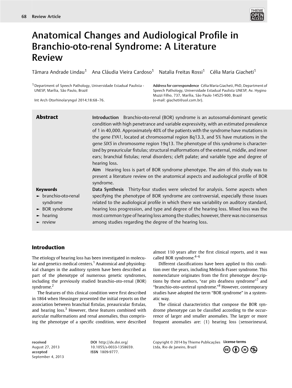 Anatomical Changes and Audiological Profile in Branchio-Oto-Renal