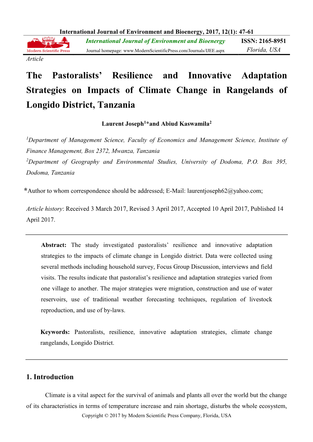 The Pastoralists' Resilience and Innovative Adaptation Strategies On