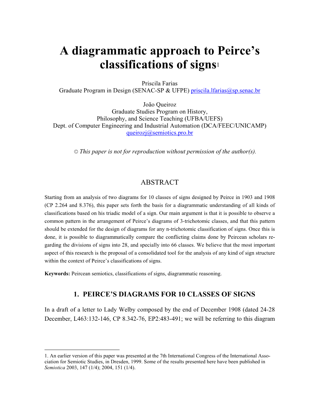 A Diagrammatic Approach to Peirce's Classifications of Signs