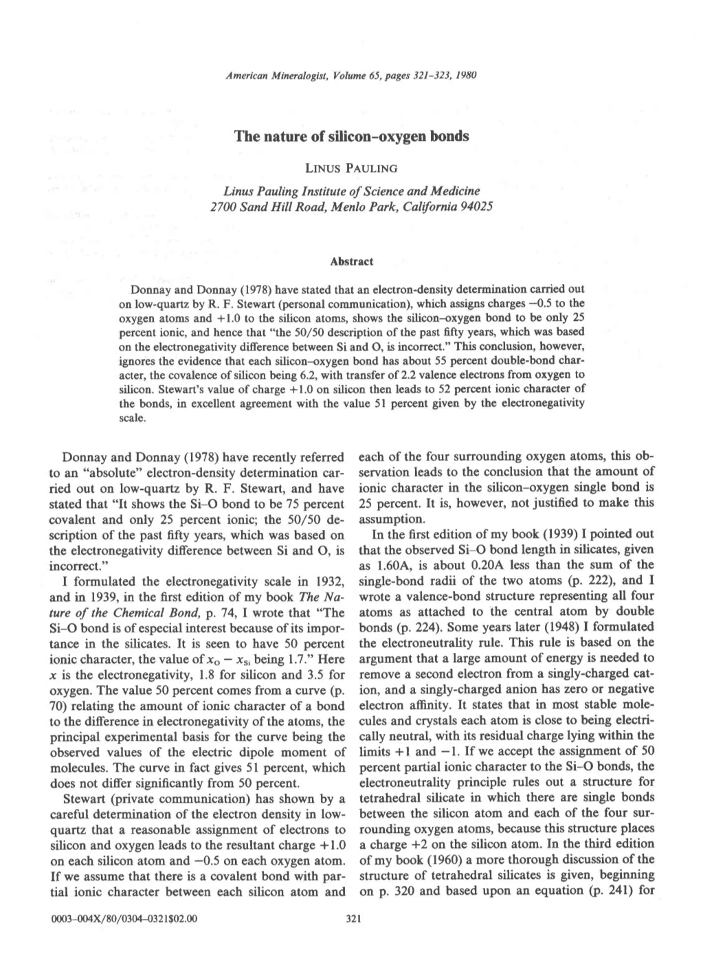 The Nafure of Silicon-Oxygen Bonds