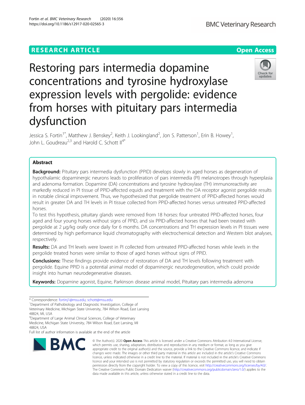 Evidence from Horses with Pituitary Pars Intermedia Dysfunction Jessica S