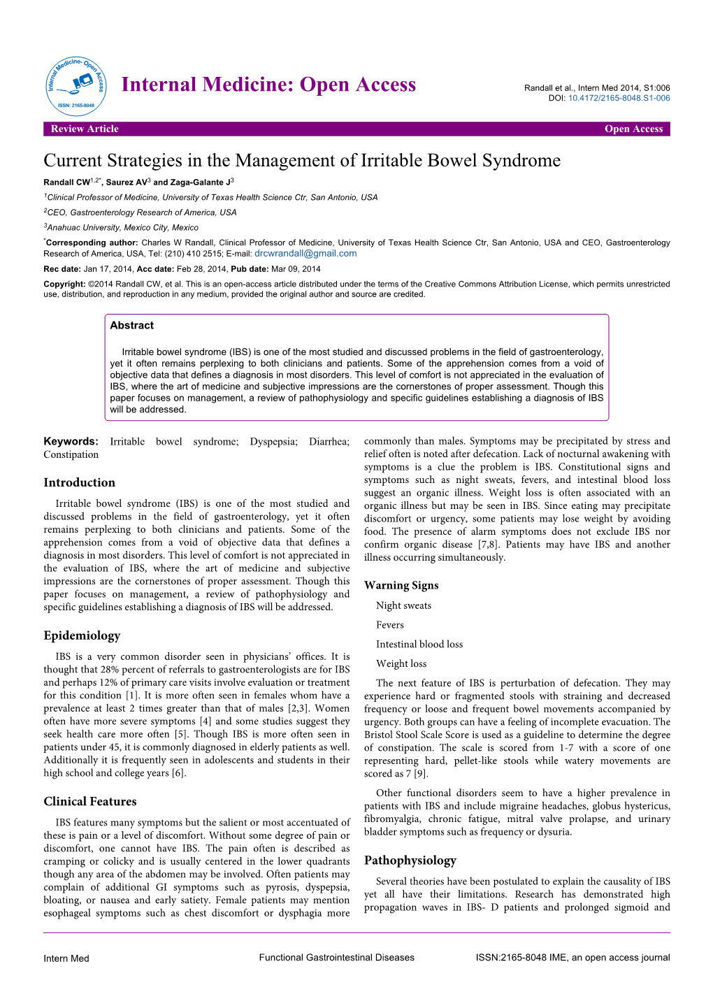 Current Strategies in the Management of Irritable Bowel Syndrome